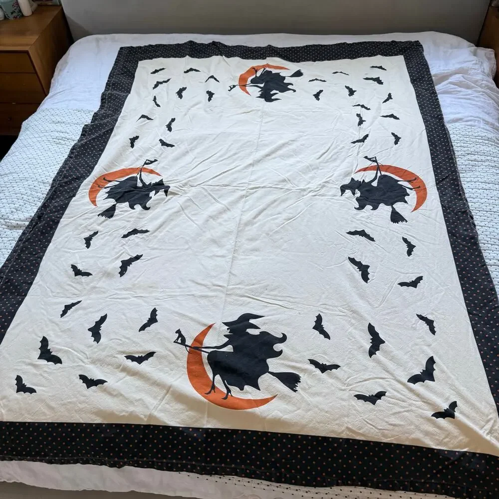 Spirit Halloween Tablecloth Witches Bats Black Orange 2016 Cotton